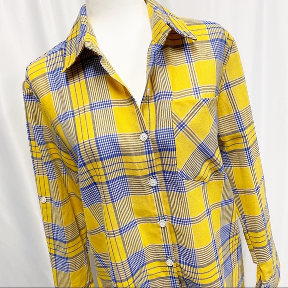 Plaid Yellow & Blue Button Down Shirt - Picture 4 of 10